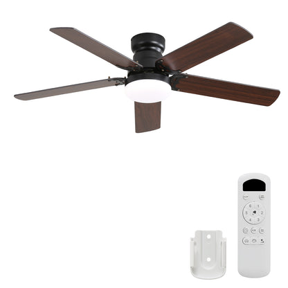42 Inch Modern Ceiling Fan With LED Light 5 Blades Remote Control Reversible DC Motor Black For Bedroom